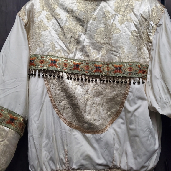 90s Farm Rio Style Puffer Jacket Cream & Gold Boho Bomber Vintage Otello Pelle - Picture 8 of 10